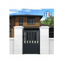 Portail Packit - Portillon Aluminium Modèle Semi-ajouré En Kit Dimensions L.1000 (entre Piliers) X H.1300 Mm Couleurs Gris (ral 7016)