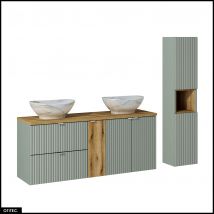 Otitec - Ensemble De Meubles Sous Vasque - 140 Cm - Avec Plan - 2 Vasques - Colonne - Cube - Roseau