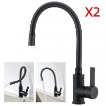 Auralum Max - 2pcs Mitigeur Cuisine Flexible Bec Haut Orientable Librement Mitigeur Évier Flexible Pivotant 360° Robinet Evier Eau Chaude/froide,noir
