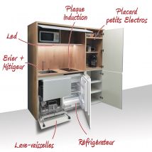 Kitchenette / Mini-cuisine Arche 186cm Blanche Valino - Inclus : Plaque De Cuisson, Évier, Robinetterie, Led + Lave-vaisselle + Réfrigérateur