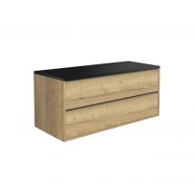 Allibert - Meuble De Salle De Bain À Suspendre Chêne Halifax Naturel 120 Cm Avec Rangement + Plan Vasque À Poser Border