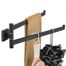 Auralum Max Porte-serviettes Mural Avec 2 Double Arm Bras À 180 Rotation Barre Serviette Noir,en Acier Inox 304,40 Cm Pour Salle De Bain