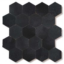 Zellige Marocain Artisanal Véritable - Noir Carbone Hexagone 7,6x8,8 Cm - Carrelage Mur - Ro'ma Nature