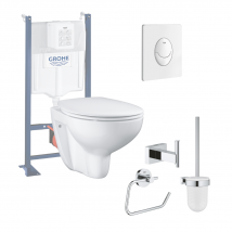 Grohe - Pack WC sans bride Bau Ceramic avec abattant slim + Bâti support WC Rapid SL + plaque de commande Start ovale blanc alpin + Accessoires salle 