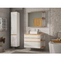Vente-unique - Meuble de salle de bain suspendu bois et blanc avec simple vasque