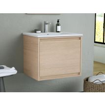 Vente-unique - Meuble de salle de bain suspendu avec vasque à encastrer - Placage chêne - 60 cm - MESLIVA