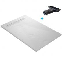 U-tile - Receveur De Douche Blanc 120 X 80 Cm En Résine Aspect Ardoise - Grille Caniveau