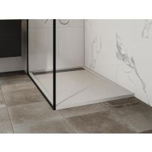 Vente-unique - Receveur Extra-plat À Poser Ou À Encastrer Découpable En Résine Smc - Blanc - 120 X 80 Cm - Lyrosa