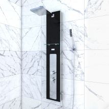 Galedo - Colonne de Douche à Hydromassage 22x125cm - Verre Trempé avec plaque Inox - ALPHA BLACK