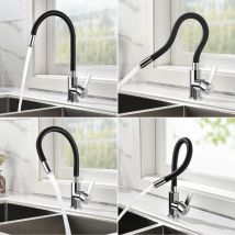 Auralum Robinet Cuisine Flexible Bec Haut Orientable Librement Mitigeur Évier Flexible Laiton Chromé et Noir Robinet Evier Monotrou Eau Chaude Froide