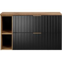 Furnidea - Meuble Sous Vasque Flow Noir 100 Cm Avec L'étagère - Extension Et Plan Chêne