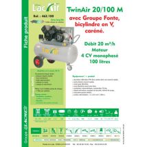 Compresseur Mobile Twinair 20/100m Lacme 20 M³/h Mono 100l 11 Bar - 462100