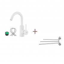 Auralum Max - Robinet Lavabo Blanc Rotation 360°,barboteur Démontable,eau Froide/chaude+porte-serviettes Inox 304 Avec 3 Barres 180°rotatives,brossé(