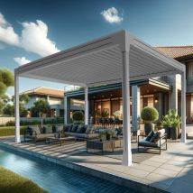 Maison Cros Stores Depuis 1867 - Pergola Bioclimatique Tresna Îlot 4.00 X 3.930m Vérin À Télécommande (armature : Blanc)
