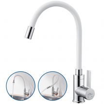 Mitigeur De Cuisine Auralum Max Blanc Flexible Bec Haut Orientable Librement Robinet Évier Laiton Robinet Evier Monotrou À Eau Chaude Et Froide