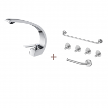 Auralum Max - Auralummax Arc Mitigeur Lavabo En Laiton Monotrou Avec Mousseur Démontable+ensemble Salle Bain Accessoire 6 Pièces,auto-adhésif/percer,