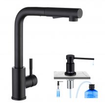 Cecipa Max Mitigeur De Cuisine Noir Avec Douchette Extractible + Distributeur De Savon De Cuisine Noir