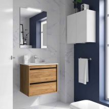 Salgar - Meuble De Salle De Bain Dimensions 80 Cm Couleur Chêne Africain Miroir Avec Miroir + Led Colonne De Rangement Sans Colonne
