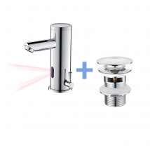 Auralum Max - Mitigeur Lavabo Infrarouge Electronique Eau Froide/chaude En Laiton Chrome+bonde Lavabo Bonde Pop-up Avec Trop-plein Automatique 