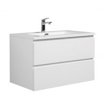 Badplaats - Meuble de salle de bain Angela 80 cm blanc brillant – Armoire de rangement Meuble lavabo