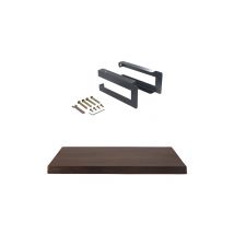 Vente-unique - Plan suspendu en teck foncé avec équerres de fixation noires - 80 x 50 cm - SUKAWATI