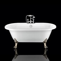 Rogier & Mothes - Baignoire Ancienne Rétro Sur Pieds Chelsea Blanche 154 Cm Pieds De Lion Bronze Jaune Vieilli