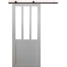 Porte Coulissante Atelier Blanc H204 X L93 + Rail à Roulettes Et 2 Coquilles Gd Menuiseries