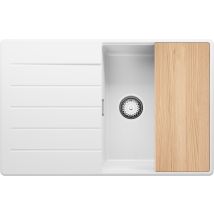 Evier Cuisine En Granit Blanc 78x50cm, 1 Bac + Kit De Vidage + Planche À Découper, Évier À Encastrer Au Meuble 50cm - Copenhague Top De Primagran