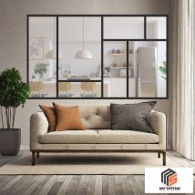 My'system - Verriere Art Deco 7 - L X H : 210 X 150 Cm - Laqué Noir 9005 Granité - Vitrages Inclus