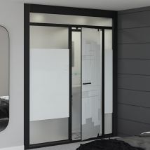 Salle De Bain Niche Kinedo Modulo 170x100 Basse Pompe De Relevage Intégrée Douche À Gauche, Lavabo Droite Noir Verre Blanc Dépoli