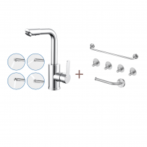 Auralum Max - Robinet Lavabo Avec Bec Pivotant,robinet Salle Bain Rotation 360°,chromé+ensemble Salle Bain Accessoire 6 Pièces,auto-adhésif/percer,