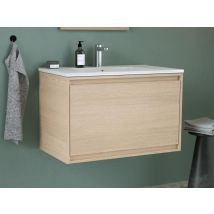 Vente-unique - Meuble de salle de bain suspendu avec vasque à encastrer - Placage chêne - 80 cm - MESLIVA