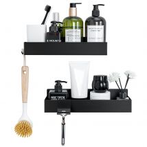 Auralum Max Etagere Salle De Bain Pose Murale Avec Fer Antirouille, Rangement Douche Serviteur Étagère Porte De Shampoing Et Gel Douche 2 Pcs, Nior
