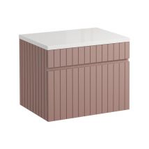 Vente-unique - Meuble Sous Vasque Suspendu Strié Rose Avec Planche - 60 Cm - Satara