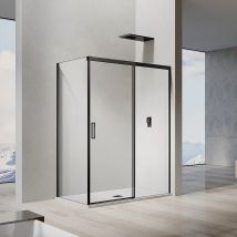 Grand Verre Cabine De Douche Avec Porte Coulissante 120x195 Et Paroi Latérale 70x195 Profilés En Noir Mat