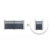 Casanoov - Portail Battant 3m Santis H.140cm + Portillon 1m Santis H.140cm Aluminium Gris