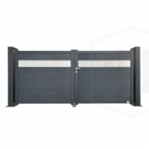 Clotures Et Occultation - Portail Aluminium 2 Vantaux Bertone Gris 7016 Haut 160 X Larg 350 Cm - Plein Avec Lame Décorative - Vendu Sans Poteaux
