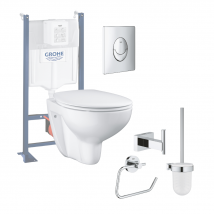 Grohe - Pack WC sans bride Bau Ceramic avec abattant slim + Bâti support WC Rapid SL + plaque de commande Start ovale chromé + Accessoires salle de 