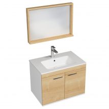 Saniverre - RUBITE Meuble salle de bain simple vasque 2 portes chêne clair largeur 70 cm + miroir cadre