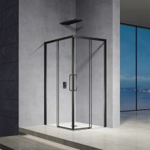 Grand Verre Cabine De Douche 80x80 Hauteur 185cm Avec Deux Portes Coulissantes Profilés En Noir Mat