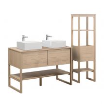 Mob In - Meuble De Salle De Bain Chêne 120 Cm + Colonne De Rangement Chêne 145 Cm Atoll + 2 Vasques Carrées