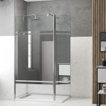 Galedo - Pack Paroi de Douche et Volet Pivotant 100+40x200 cm - Bandeau Miroir - Barre de Fixation Chrome