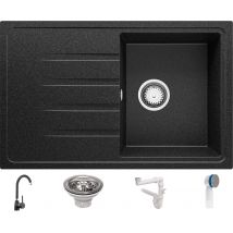 Evier Cuisine En Granit Graphite 78x50cm, Lavabo 1 Bac + Kit De Vidage + Robinet, Évier À Encastrer Au Meuble 45cm - Milan De Primagran