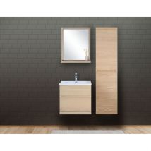 Mob In - Meuble Sous Vasque Chêne Avec Plan Résine Enio 60cm +miroir+colonne Fermée