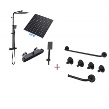 Auralum Max - Colonne Douche Thermostatique Noir De 38°c Avec Mitigeur,réglable Hauteur 90-116cm+ensemble Salle Bain Accessoire 6 Pièces,auto-adhésif/