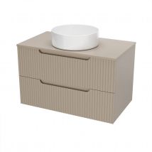 Galedo - Meuble De Salle De Bains Leon 80cm Marron Glace - 2 Tiroirs En Mdf Ondules - Vasque Ronde 36cm