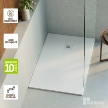 Receveur De Douche Extraplat Thor - Texture Ardoise En Mineral Composite Blanc - L120*l70*h3cm - Lavaberg By Sanizeo