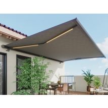 Vente-unique - Store Banne Motorisé À Leds Avec Coffre Intégral 5 X 3,5 M Toile Acrylique Anthracite - Galaxa