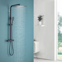 Auralum - AURALUM Colonne de Douche Thermostatique Noir Ensemble de Douche avec Douche de Tête Supérieur Ultra-mince Hauteur Réglable pour Salle de 