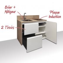 Kitchenette / Mini-cuisine Basse 126cm Blanche Valino - Inclus : Plaque De Cuisson, Évier, Robinetterie